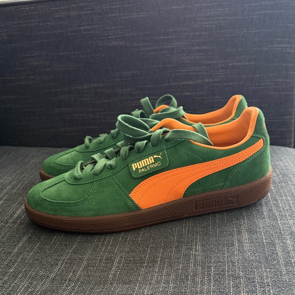 Puma Palermo Suede Sneakers in Green and Orange
